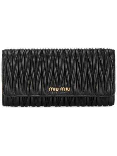 Miu Miu Matelassé Leather Wallet In Black