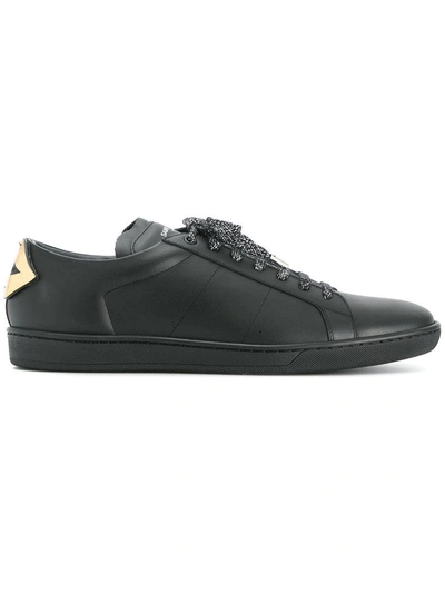 Saint Laurent Court Classic Low-top Lips-panel Leather Trainers In Black