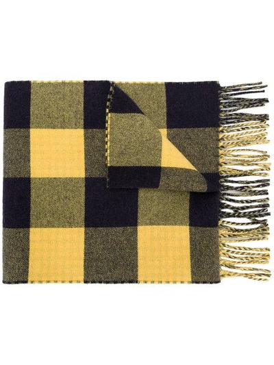 Gucci Check Wool Cashmere Scarf With Wolf In Yellow