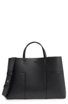 TORY BURCH BLOCK-T LEATHER TOTE - BLACK,40472