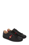 Gucci Ace Watersnake-trimmed Embroidered Leather Sneakers In Black Leather