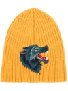GUCCI GUCCI KNITTED WOLF BEANIE - YELLOW,4939874G20612390881