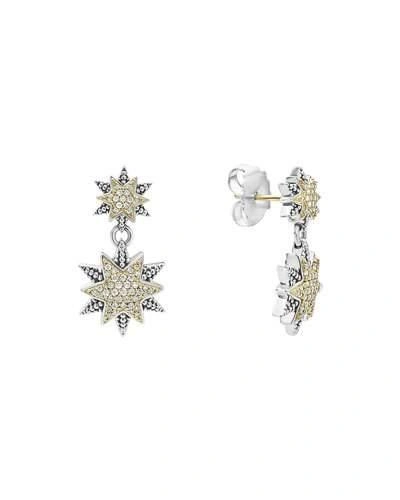 Lagos 18k Gold & Sterling Silver North Star Diamond Double Drop Earrings In White/silver