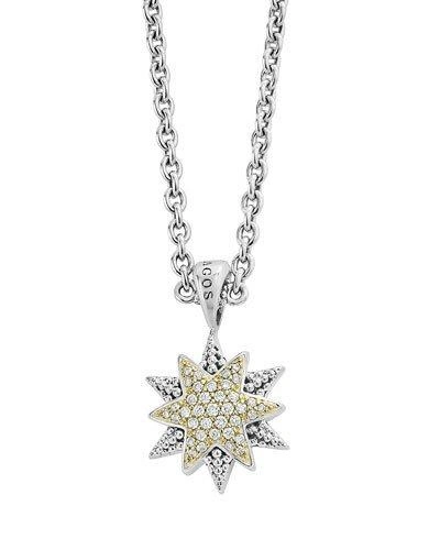 Lagos 18k Gold & Sterling Silver North Star Diamond Small Pendant Necklace, 16 In White/silver