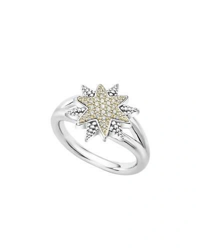 LAGOS STERLING SILVER & 18K GOLD STAR RING WITH DIAMONDS,PROD202600178