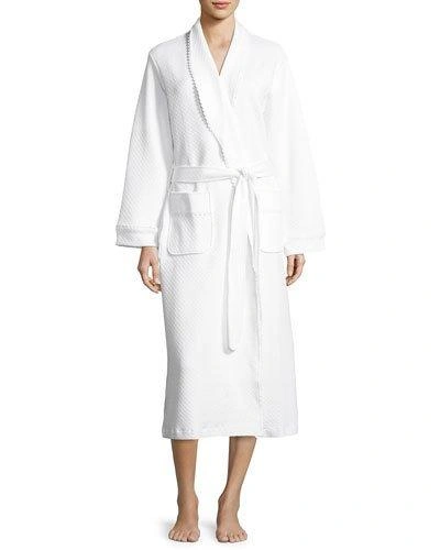 P Jamas Quilted Basket-weave Dressing Gown, White