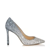 Jimmy Choo Silver And Blue Glitter Romy 85 Pumps In Silver/dusk Blue