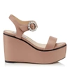 JIMMY CHOO NYLAH 100 BALLET PINK NAPPA LEATHER WEDGE SANDALS WITH CRYSTAL BUCKLE,NYLAH100NLW S