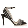 JIMMY CHOO BETTY 85 BLACK SUEDE AND MESH OPEN TOE PUMPS WITH HOTFIX CRYSTALS,BETTY85UCX S