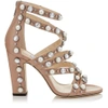 JIMMY CHOO MOORE 100 BALLET PINK CALF LEATHER SANDALS WITH BEADS AND CRYSTALS,MOORE100FLI S