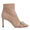 JIMMY CHOO HANOVER 85 BALLET PINK SUEDE BOOTIES WITH CRYSTAL BUCKLE,HANOVER85UCB S