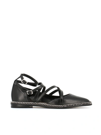 Lanvin Chain-embellished Leather Point-toe Flats In Black