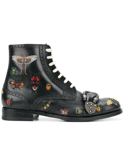 Gucci Queercore Embroidered Leather Brogue Boot In Black