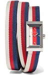 GUCCI STRIPED CANVAS, LEATHER AND SILVER-TONE WATCH