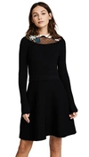 RED VALENTINO LONG SLEEVE EMBROIDERED DRESS