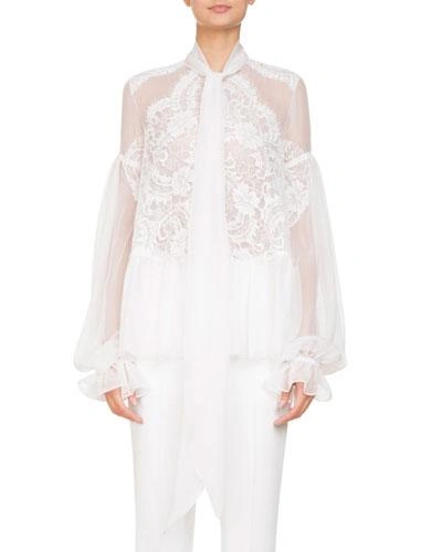 Givenchy Flowy Lace Tie-neck Blouse