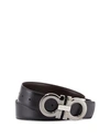 Ferragamo Men's Reversible Oversized Gancini Buckle Belt In Black/brown