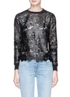 ALICE AND OLIVIA 'Jesse' faux leather floral patch lace panelled sweatshirt