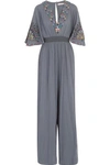 MATTHEW WILLIAMSON PAMPAS PEACOCK EMBROIDERED COTTON JUMPSUIT