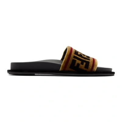 Fendi 20mm Logo Velvet Slide Sandals, Brown In Black