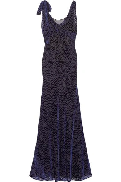 Diane Von Furstenberg Shoulder-knot Sleeveless Velvet Devor&eacute; Slip Gown In Purple