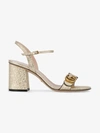 Gucci Marmont Logo-embellished Metallic Cracked-leather Sandals In Gold