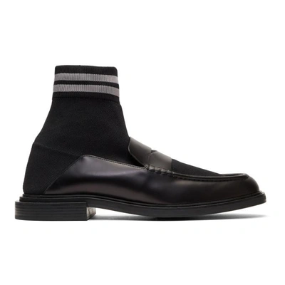 Fendi Sock-detail Leather Loafers In Black