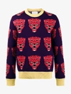 Gucci Tiger Jacquard Wool Knitted Sweater In Blue