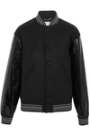 SAINT LAURENT TEDDY WOOL-BLEND AND LEATHER BOMBER JACKET