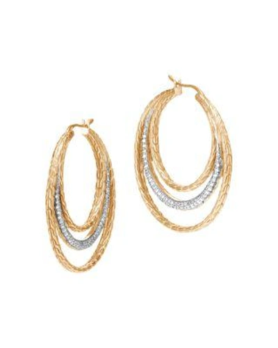 John Hardy 18k Yellow Gold Classic Chain Pave Diamond Medium Hoop Earrings In White/gold