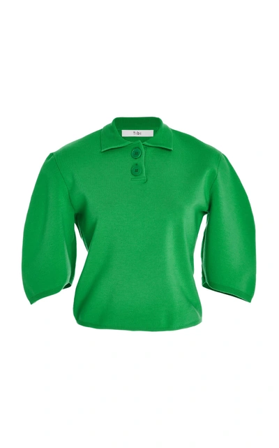 Tibi Sculpted Wool Cropped Polo-top In Green