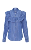 RED VALENTINO RUFFLE-TRIMMED STRIPED BLOUSE,PR3AB1H53F6B01