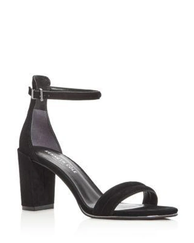 Kenneth Cole Women's Lex Suede Ankle Strap High Block Heel Sandals In Black