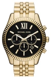 Michael Kors Men's Lexington Chronograph Goldtone Bracelet Watch In Black/gold