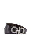 Ferragamo Men's Reversible Oversized Gancini Buckle Belt In Black/brown