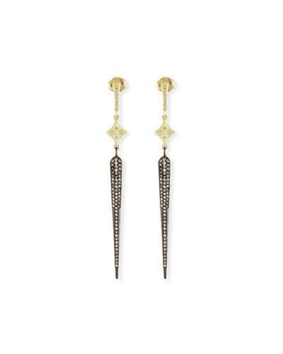 Armenta Blackened Sterling Silver & 18k Yellow Gold Old World Long Crivelli Pave Champagne Diamond Spike Ear In Yellow/black