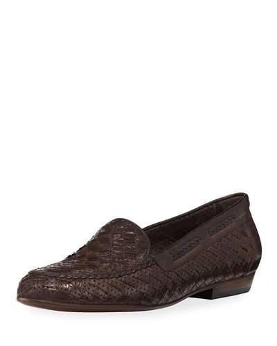 Sesto Meucci Nellie Woven Perforated Loafer, Dark Brown