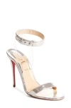 Christian Louboutin Jonatina 100 Pvc-trimmed Metallic Lizard-effect Leather Sandals In Grey