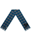 GUCCI GUCCI CHECK SCARF WITH WOLF EMBROIDERY - BLUE,4940434G20012432918