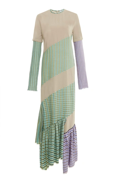 Loewe Gingham Panel Round-neck Dress In Neutral