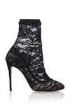 Dolce & Gabbana Black Ankle Boot In Stretch Lace And Gros Grain In Black