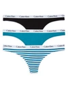 Calvin Klein Carousel Cotton Thong 3-pack Qd3587 In Black/mesmerize/stripe