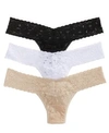Hanky Panky Signature Set Of Three Low-rise Stretch-lace Thongs In Black White Chai