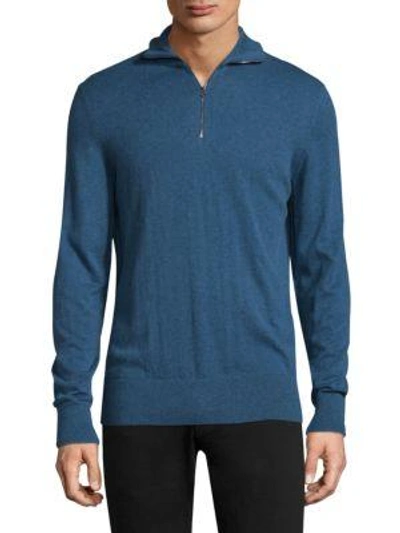 Burberry Cashmere And Cotton-blend Half-zip Sweater - Blue In Steel Blue