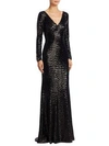 THEIA Long-Sleeve Beaded Gown