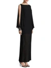 LAUNDRY BY SHELLI SEGAL Chiffon Beaded Cape Gown