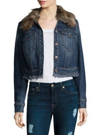 7 For All Mankind Cropped Button-front Boyfriend Denim Jacket W/ Faux Fur In Montreal2