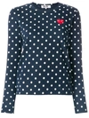 Comme Des Garçons Play Crew Neck Polka Dot Embroidered Long Sleeve In Multicolour