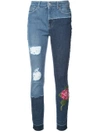 DOLCE & GABBANA SKINNY PATCHWORK JEANS WITH FLORAL EMBROIDERY,FTAQ0ZG883B12443694