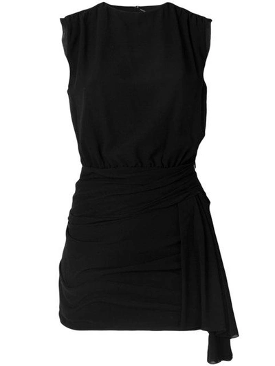 Saint Laurent Studded Shoulder Shift Dress In Black
